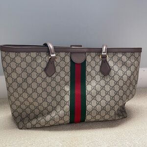 Gucci Ophidia Monogram Tote with classic Web stripe